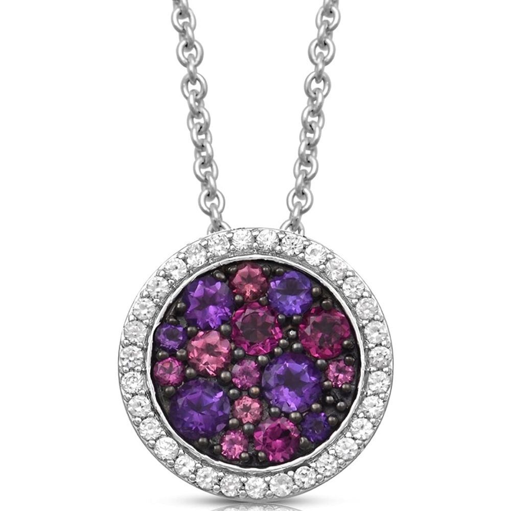 14k Halo Pendant Necklace – Pink Tourmaline, Garnet & Amethyst